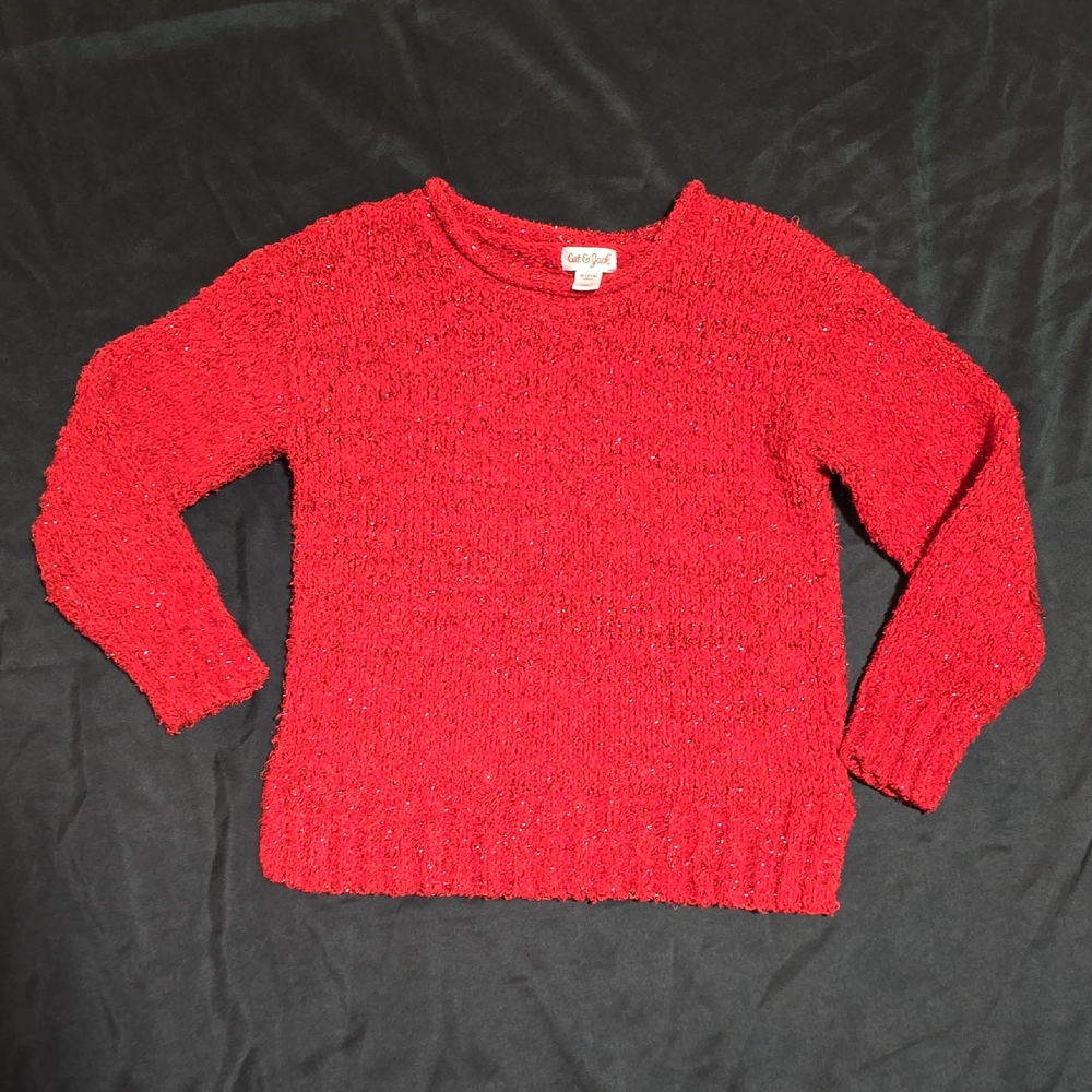 Cat & Jack Vibrant Red Crew Neck Sweater-M 7-8